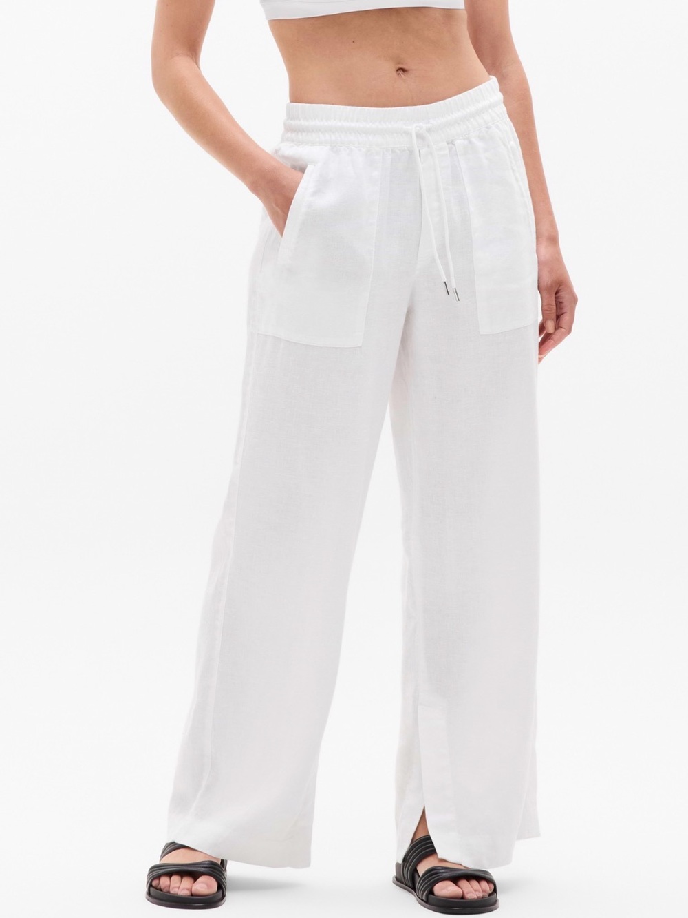 Athleta High Rise Linen Retreat White Wide-Leg Drawstring Pants